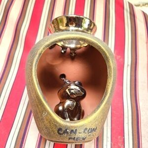 Vintage Souvenir Zacatecas Painted Barro Clay Pottery with Bronze Frog